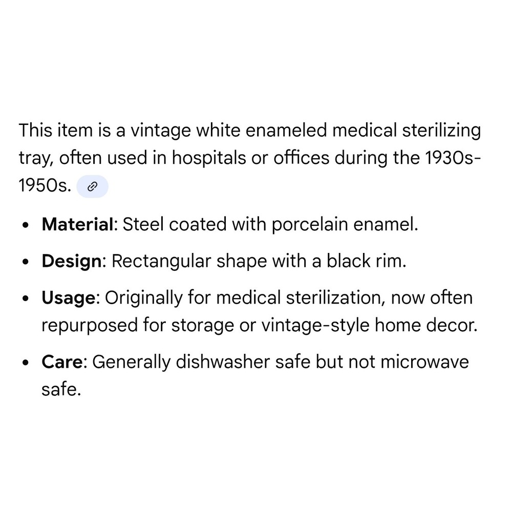 Vintage‎ White Enameled Medical Sterilizing Tray Black Rim Industrial 21" × 11" - Picture 6 of 6